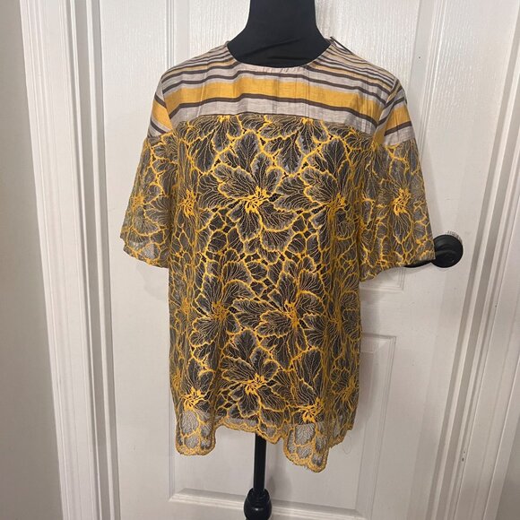 Anthropologie Floral  Short Sleeve Casual Lace  Blouse‎  Stripe Top Size 6 NWT - Picture 9 of 9